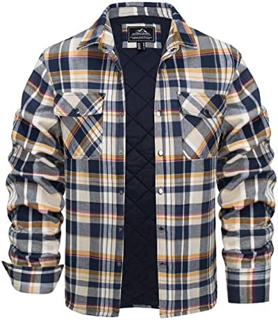 KEFITEVD Holzfäller Jacke Herren Baumwolle Kariert Holzfällerhemd mit Brusttasche Winter Langarm Hemdjacken Männer Warm Fanellhemd Weich Verdickt Übergangsjacke