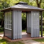 LANSHENG Outdoor Curtains, Hook and Loop Pergola Gazebo curtains waterproof, Linen Patio Curtains (Grey, 132 * 213CM)