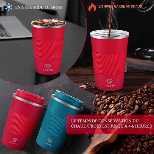 CS COSDDI Tasse à café, Tasse de café isolée Tasse de Voyage en Acier Inoxydable - Tasse de Voiture à Double paroi Couvercle Isolant Tasse à café réutilisable écologique – vue 2