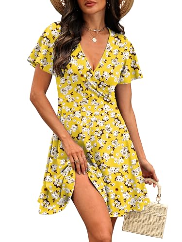 Summer Dresses for Women 2026 Baby Doll Swing Empire Waist Wedding Guest Dress Yellow Sundresses Floral Mustard S — view 2