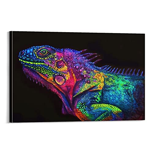 Lizard Wall Art Graffiti Art Colorful Fun Animal Watercolor Picture Canvas Artwork Bedroom Living Ro Canvas Painting Wall Art Poster For Bedroom Living Room Decor 24X36Inch(60X90Cm) Frame-Style #TOP15