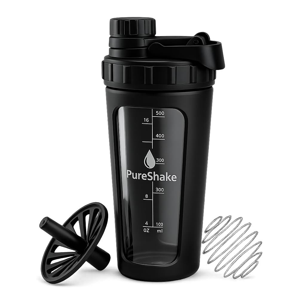Paddi Glass Shaker Bottle for Protein - Odorless, BPA Free, Leak-Proof - 20 OZ | Graduated Ideal Fitness, Milkshake and Smoothies (2)