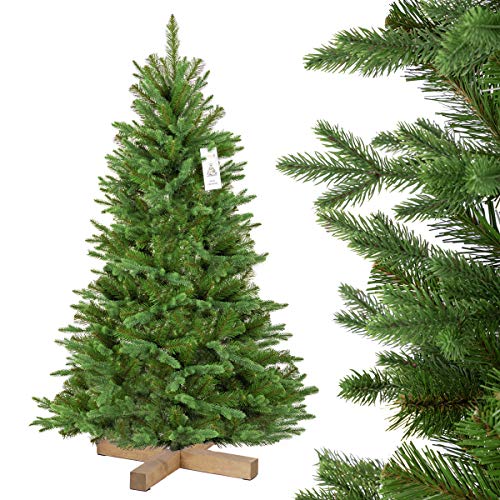 FairyTrees Sapin de Noël Artificiel, Sapin Nordmann Noble, Socle en Bois, FT25-150 Cover
