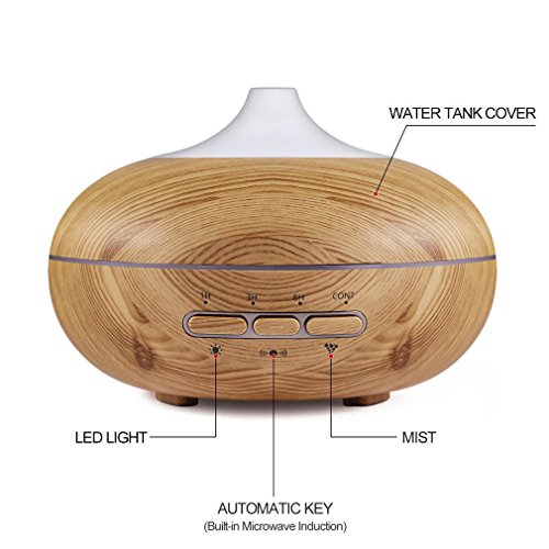 JULYFOX Essential Oil Diffuser Auto on and Shut Off Ultrasonic Aromatherapy Diffusers Humidifier Quiet Mist with Timer 7 LED Colorful Lights 300ml Light Wood Gain – Image 3