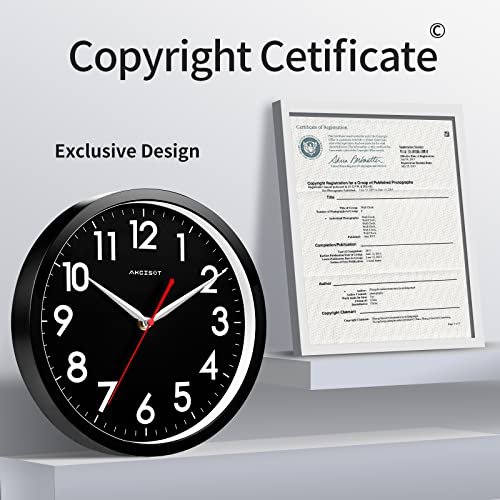 Akcisot Wall Clock Modern Black Silent Non Ticking Wall Clocks Battery Operated 10 Inch, Small Analog Classic Clock Decorative For Bedroom, Kitchen, Home Office, Bathroom, School, Living Room #TOP3