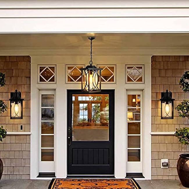 Outdoor Pendant Light, Outdoor Hanging Light Fixture, Exterior Lantern Anti-Rust Metal with Clear Glass Shade