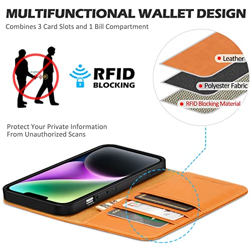 Shieldon Case For Iphone 14 Plus 5G 2022, Genuine Leather Durable Flip Wallet Kickstand Rfid Blocking Card Holder Case Magnetic Protective Case Compatible With Iphone 14 Plus 6.7" - Brown #TOP2