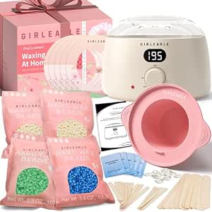 GIRLEARLE Premium Digital Waxing Kit for Women and Men, Wax Warmer Hair Removal at Home with Wax Beads & Silicone Pot