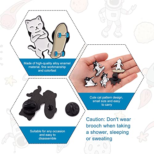 Image of Cheriswelry 6Pcs Cat Dog with Skateboarding Enamel Pins Pet with Skateboarding Lapel Pins Cute Animal Brooch Pins 27-30.5mm for Clothes Bags Backpack Hats Decoration