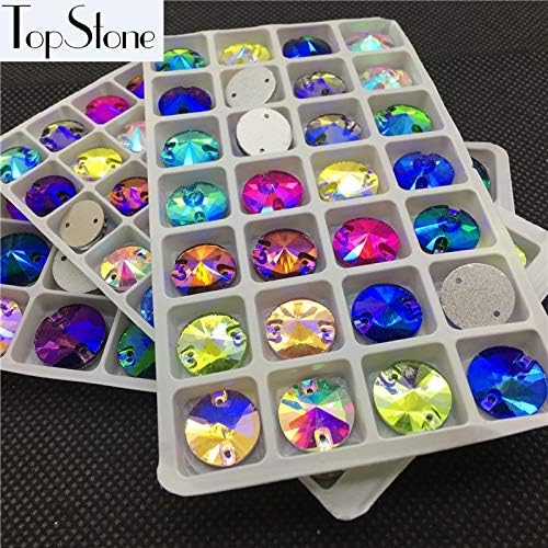 Ochoos Mix Colors AB 8,10,12,14,16mm Rivoli Crystal Sew On Stone Flatback Round Sewing Glass Beads Dress Making - (Color: 8MM 84pcs)