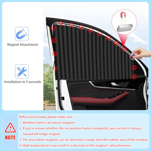 Image of ZATOOTO Car Side Window Sun Shade - Magnetic Privacy Sunshades Window Curtain Keeps Cooler Screen for Baby Sleeping Black (2 Pcs)