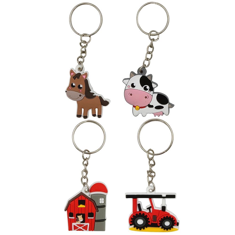 Pouoir farm keychain (Cows + Sheep + Horses + Pig + Chicken + Duck + Farm + Tractors), 8 PCS