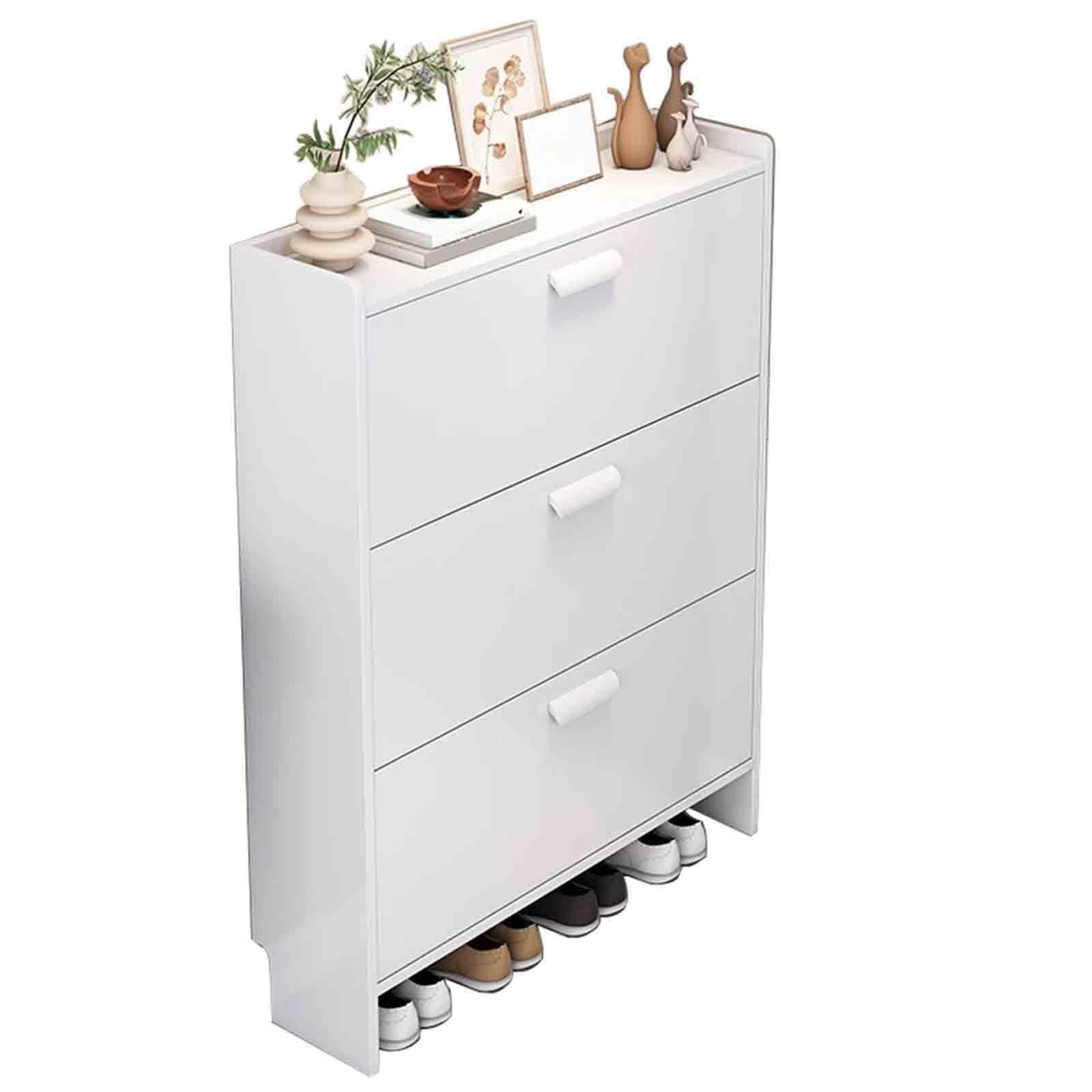 Meuble à Chaussures D'entrée étroit Avec 3 Portes - L80 X P24 X H? Cm, Rangement Jusqu'à 16 Paires + étagère - Design Scandinave Blanc Et Doré - 5