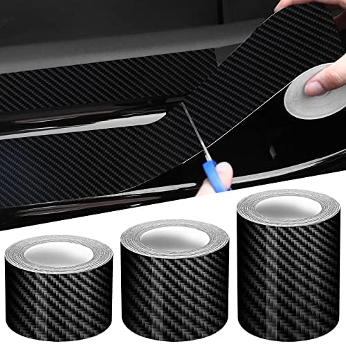 Tallew 3 Rolls 67 Ft Car Edge Door Guards Sill Protector 5D Carbon Fiber Vinyl Wrap Automotive Vehicle Anti Collision Film Fits (Black, 2 in x 17, 1.2 x, 2.7 x 33 Ft)