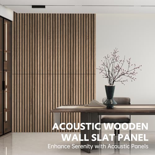 RITOLLO Wood Slat Wall Panel | 2 Pcs Soundproof Wall Panels 48\" x 24.5\" Wood Wall Panels 3D Sound Dampening Panels Wall Decoration - Walnut - Thumbnail 2