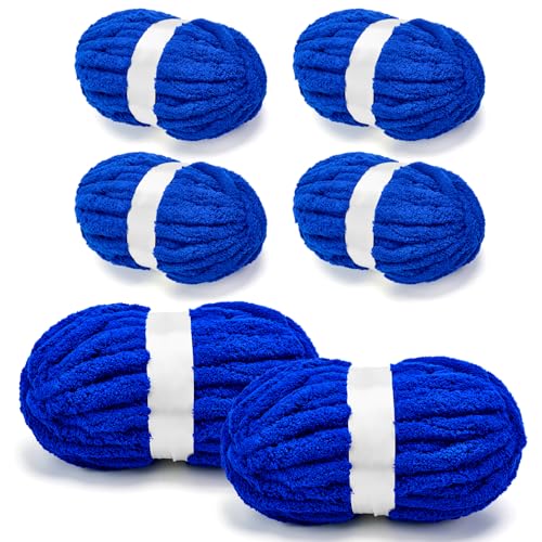 Chunky Chenille Yarn for Crocheting/Arm Knitting Super Soft Jumbo Knit Blanket Yarn Purplish Blue 6 Pack (32 yds 8.5 oz Each Pack)