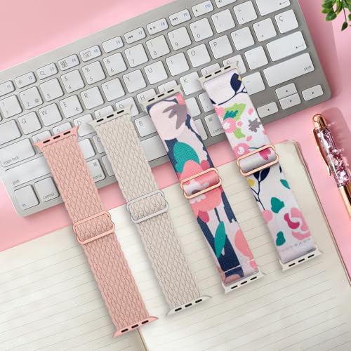 Image of Delidigi Stretchy Bands Compatible for Apple Watch Band Women 40mm 38mm 41mm 42mm 44mm 45mm 46mm 49mm, Nylon Braided Straps for iWatch Series 11 10 9 8 7 6 SE 5 4 3 Ultra 3 2 1