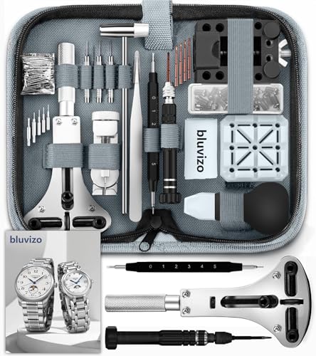 Bluvizo Watch Repair Tool Kit: Battery Replacement Link Removal Back Case Opener Band Adjustment, 149-Piece Set with Screwdriver Spring Bars Strap Pins, Ideal for Watch DIY Enthusiasts and Beginner