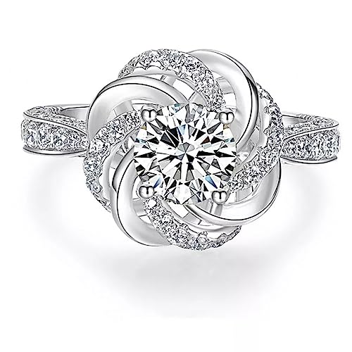 Bague fleur en zircon cubique blanc et argent pour mariage