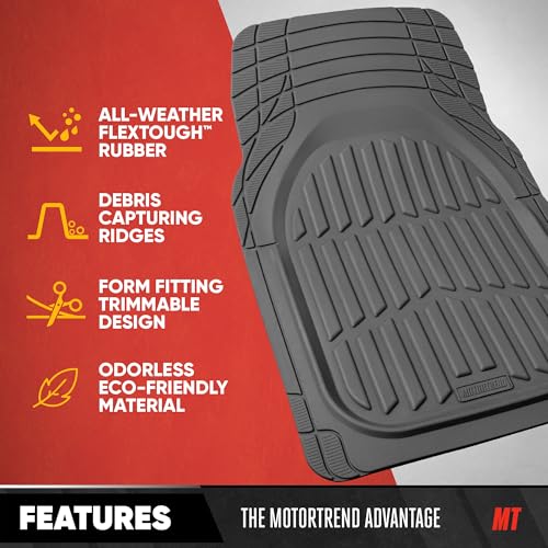 Image of Motor Trend FlexTough LITE Rubber Car Mats Full Set - All Weather Floor Mats for Trucks, Cars & SUVs - Automotive Waterproof Gray Car Floor Mats for Cars Interior Accessories Universal Trim-to-Fit
