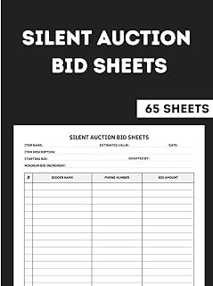 Silent Auction Bid Sheets: Fundraiser Bidding Sheets for Silent Auctions, School, Charity 65 Forms with Back Blank Pages