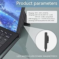Surface Pro Ladegerät 65W 15V 4A Microsoft Surface Laptop Netzteil für Surface Pro 8/7/7+/6/5/4/3/X, Surface Laptop /4/3/2, Surface Go 3/2, Surface Book 3/2, 1706 1796 1800 Netzkabel mit 5V USB Port – Ansicht 5