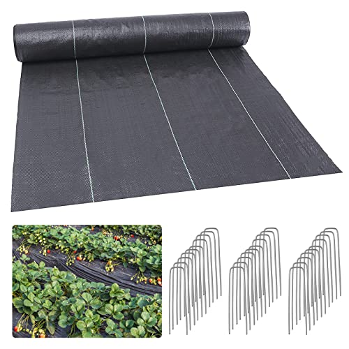 automoris 6 * 300FT Weed Barrier Landscape Fabric with 100pcs Garden