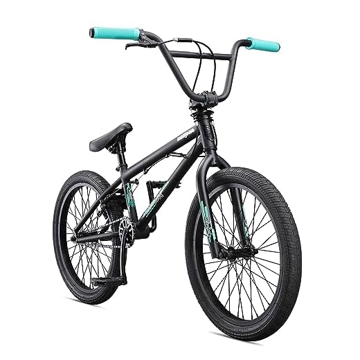 Mongoose Legion L10 Kids Freestyle Sidewalk BMX Bike, Beginner Riders, 20-inch Wheels, Hi-Ten Steel Frame, Micro Drive 25x9T BMX Gearing, Black/Teal