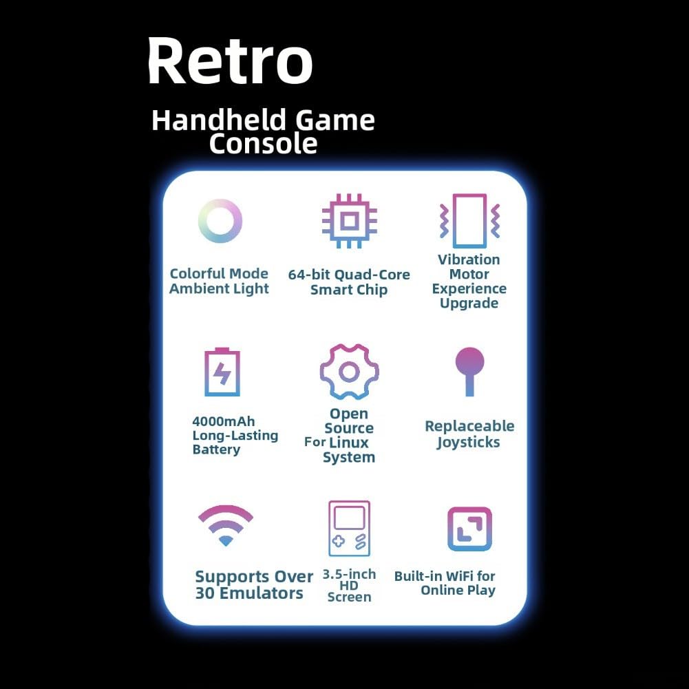 Console di gioco portatile open source con schermo HD da 3,5 pollici, supporto multiplayer WiFi, vibrazione, dispositivo di gioco retrò per viaggi, materiale ABS (nero)