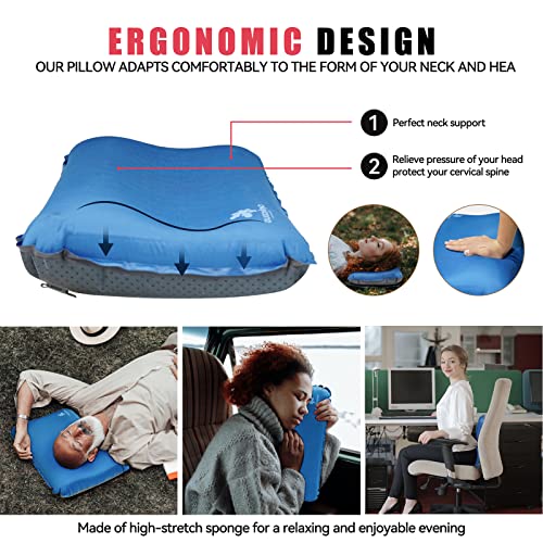Chanodug Portable Inflatable Lumbar Support Travel Pillow With Memory Foam Insert - Perfect For Lower Back Pain Relief, Comfort And Support While Flying, Driving, Camping (Blue-1) #TOP5