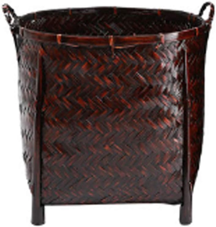 Storage Basket LQ Vintage Bamboo Storage Bucket Flower Pot Set Toy Coverless Double Handle Bathroom Hamper (Size : Style Two) ()