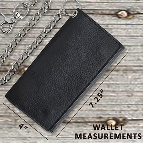 Image of F&L CLASSIC RFID Blocking Mens Tri-fold Long Style Cowhide Leather Steel Chain Wallet,Black
