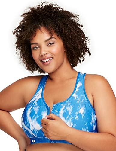 Glamorise Womens Zip Up Front-Close Wirefree #9266 Sports Bra, Blue Tie-dye, 48DD US