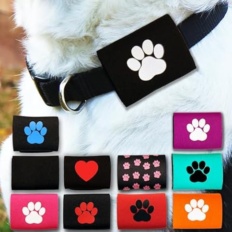 Dapper Dog Pet Tag Silencer and AirTag Holder (Black with White Paw) Cover
