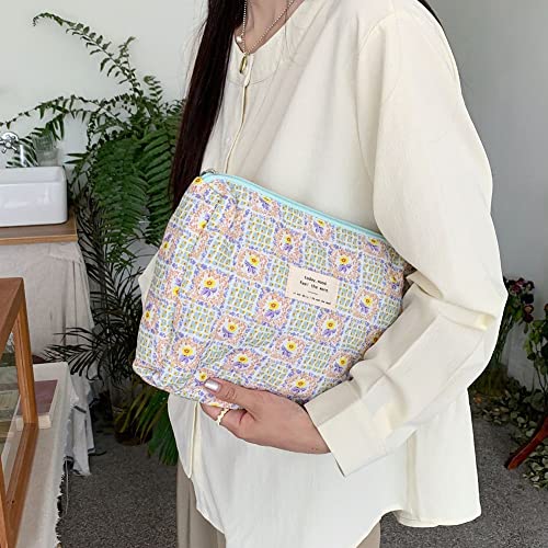 Kawaii Cotton Makeup Bag Large Travel Cosmetic Bag Quilted Makeup Bag Coquette Cosmetic Pouch Aesthetic Floral Toiletry Bag #TOP2