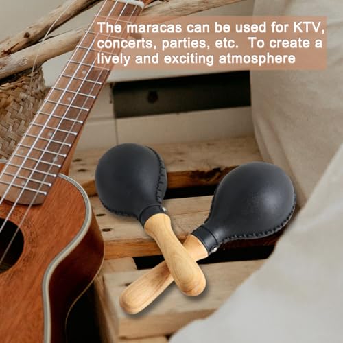 EASTROCK Maracas Hand Percussion Rattles Sand Hammer Percussion Instrument Black Professional Maracas with ABS Shells and Wooden Handles for Live Performances and Recording Party Concert KTV Black
