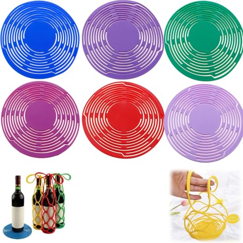 Multi-use Silicone Storage Bag & Organizer,Silicone Wine Carrier Bag,Multifunctional Handheld Bottle Mesh Coaster Mat Mesh Design Reusable Stable Elastic for Wine,Fruit Basket,Heat Pad (6Pcs-b)