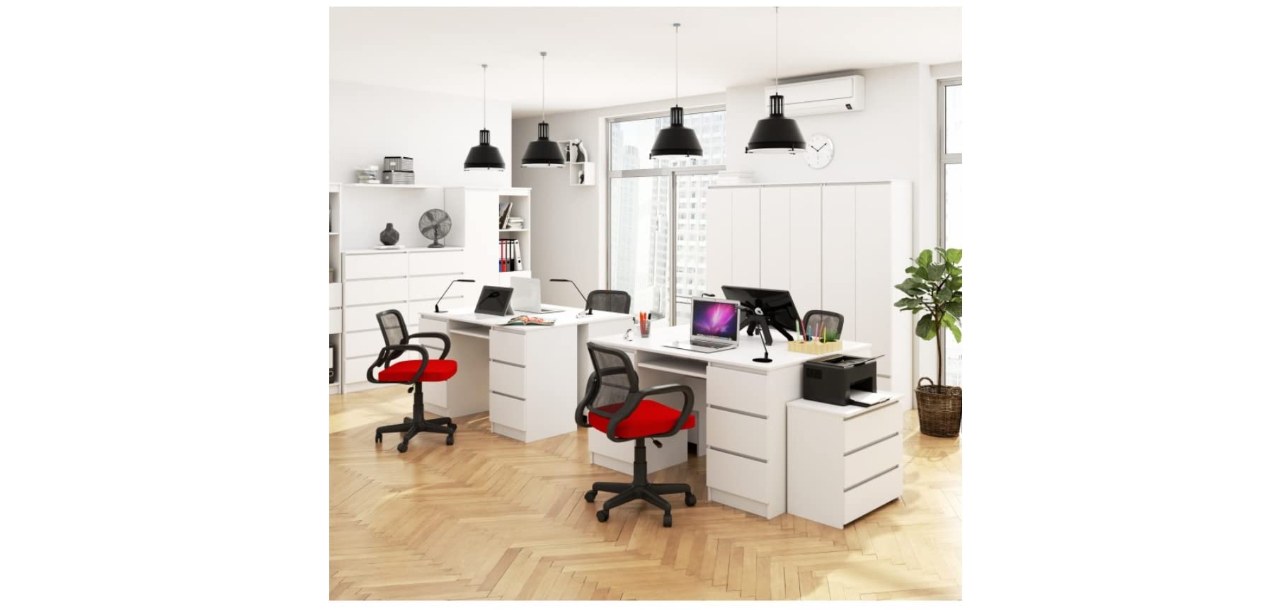 Bureau d'ordinateur avec 6 tiroirs et un tiroir coulissant pour le clavier, 135 x 77 x 50 cm