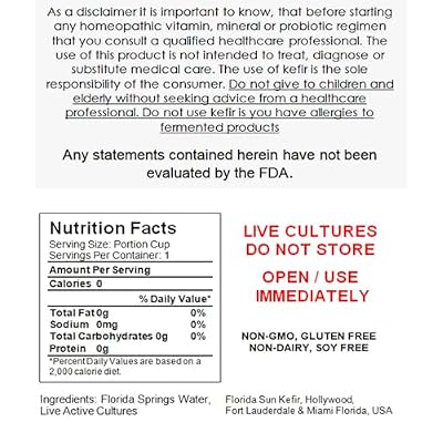 2 LARGE PORTION CUPS with 33% MORE EACH Live Florida Sun Kefir Natural Water Kefir Grains