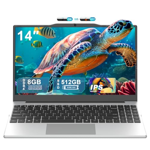 Image of 14 inch Laptop Computer 8GB DDR4 RAM 512GB NVMe SSD for Student and Business | N5095 CPU and FHD IPS Display Win 11 Pro, Office 2024,Numeric Keypad, Privacy Camera Cover, Expandable Memory up to 64GB