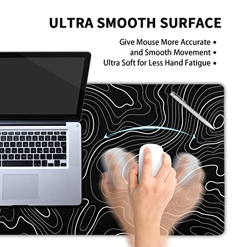 Image of Saco XXL Gaming Mouse Pad for PC - Large Desk Mat 900x400x3mm, Extended Non-Slip Rubber Base, Waterproof Surface, Topographics Design, Big Keyboard Mouse Pad for Office & Home Setup