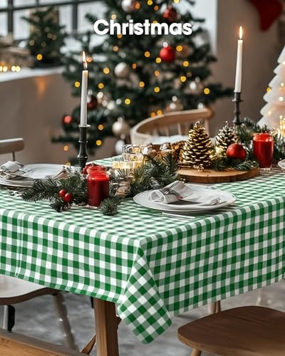 Image of Pureegg Plastic Table Cloth Disposable 8 Pack, 54 x 108 Inch Table Cloths, Easter Party, Picnic, Wedding, Decorative Tablecloths, Rectangle, Baby Blue Plastic Cover, Leakproof & Sturdy, Green Plaid