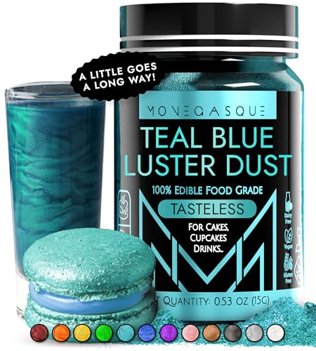 Image of MONEGASQUE Teal Blue Edible Glitter for Drinks & Cakes, Luster Dust, 15g