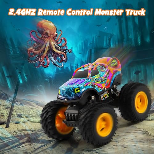 SUGFUT Remote Control Monster Truck Toys with Led Light Monster Truck Remote Control Car Rechargeable RC Monster Truck All Terrain for RC Truck Monster Trucks for Boys, Monster Truck Toys for Kids