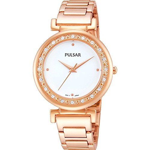Pulsar Watches Women's Rose Gold Tone Dress Watch With Stone Set Bezel