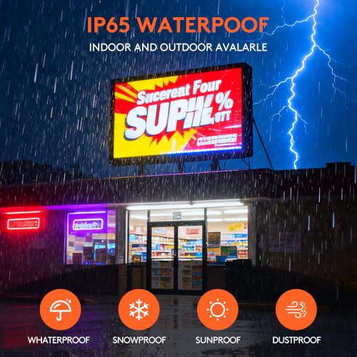Image of P4 Outdoor LED Sign 65 inch x 34 inch Programmable Scrolling Message Board, IP65 Waterproof Full Color Digital Signage Display with WiFi & USB Control, High Brightness LED Screen for Business Store Advertise