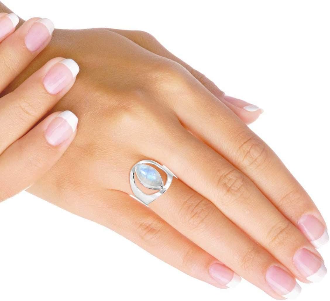Boho Handmade Jewelry Natural Gemstone Lapis, Rose Quartz, Agate, Onyx Marquise Genuine 925 Sterling Silver Ring For Women