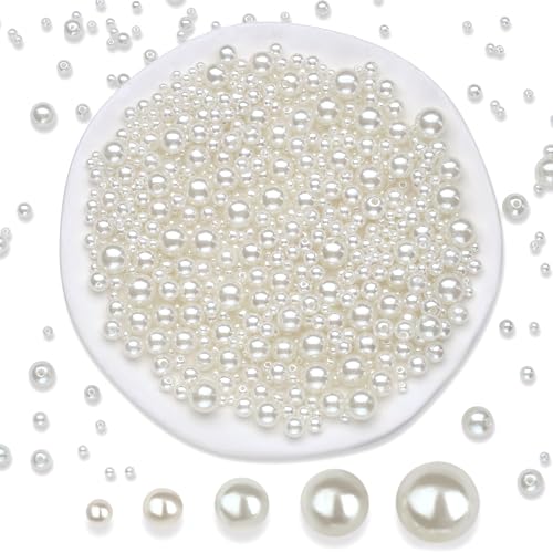 Sahoottie 1000Pcs Pearls for Crafting White Pearl Beads for Jewellery Making 4/6/8/10/12MM Faux Pearls with Holes for DIY Bracelets Necklaces Hairs Crafts