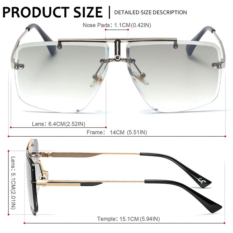 Junsika Oversized Square Rimless Sunglasses for Men Fashion Retro Designer Shades Sunglasses4