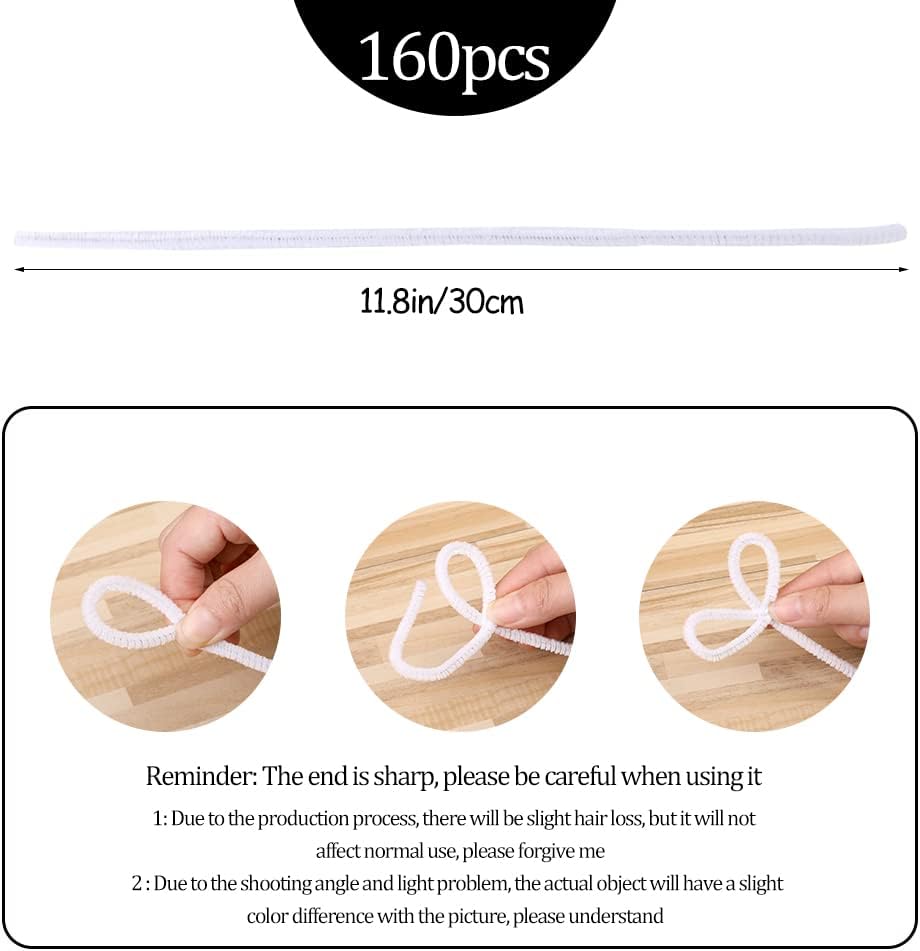 Pipe Cleaners, Craft Pipe Cleaners Chenille Stem Bulk, Art Pipe Cleaners for Creative Home Decoration Supplies Arts and Crafts Project(White, 160PCS) : Arts, Crafts & Sewing